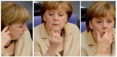Click       
 ============== 
Merkel peaking ear
..and eating her ear wax!
I don't know it it's for real.. but it's surely very funny!
 : angela merkel eating ear wax